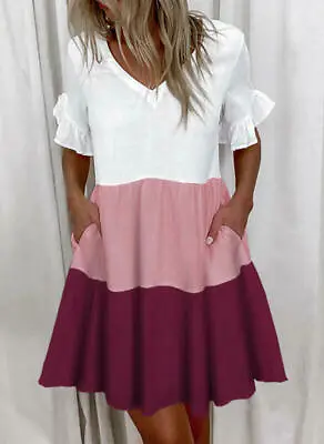 $24.25 • Buy Plus Size Womens Summer Ruffle Dress Ladies Short Sleeve Frill Mini Sun Dresses