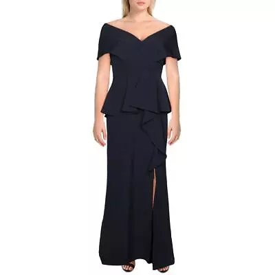 Aidan Mattox Womens Navy Shawl Ruffled Evening Evening Dress Gown 0 BHFO 9974 • $18.99