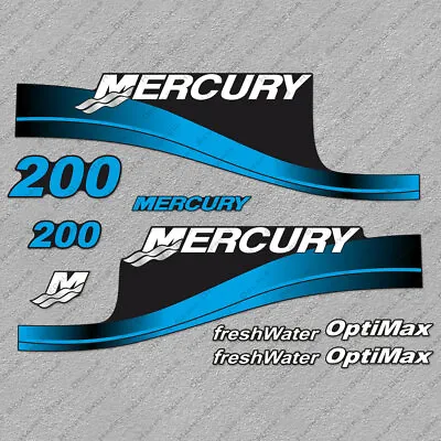 Mercury 200hp Optimax FreshWater Outboard Engine Decals BLUE Sticker Set • $55.79