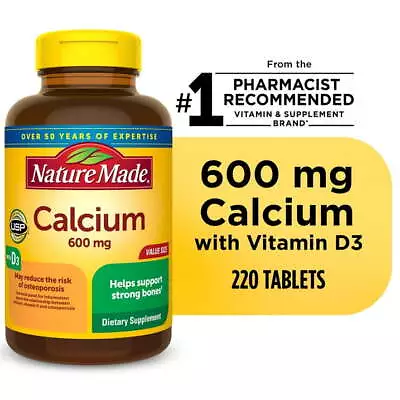 Nature Made Calcium 600 Mg With Vitamin D3 Tablets Dietary Supplement220 Count • $10.99