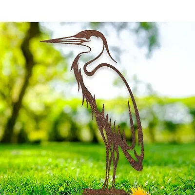 Rustic Metal Heron Garden Sculpture Ornament - Bespoke Handmade Gift • £69.99