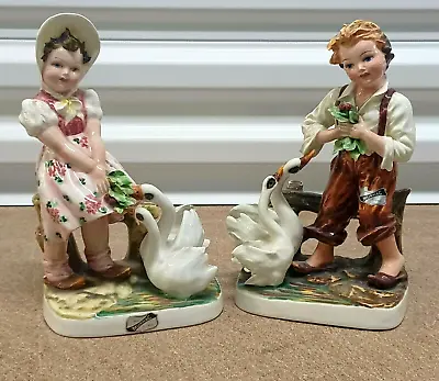 Antique Italian Carlo Mollica Majolica Figurine Couple Children With Geese 9   • $120