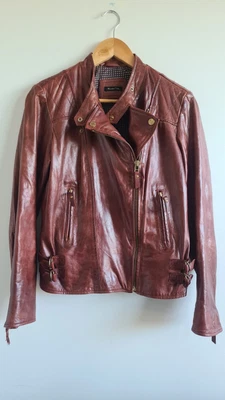 $125 • Buy Massimo Dutti Red Leather Jacket Large Designer