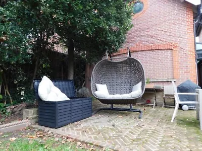 Black 320L XL Plastic Garden Storage Box Chest Outdoor Utility Cushion • £44.99