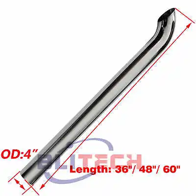 4 OD Chrome Curved Stack Pipe Truck 36  48  60  Length Exhaust Tube Tailpipe • $159