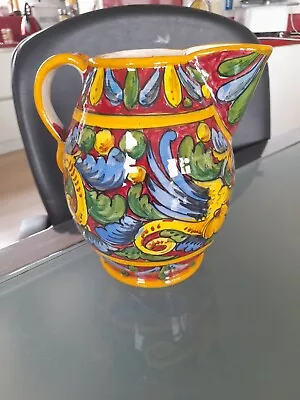  Italian 8  Sangria Water Pitcher Jug Handpainted Majolica.Fab High Gloss Glaze • £19.99