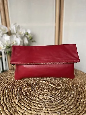 Whistles Red Leather Clutch Bag Evening Purse • £39