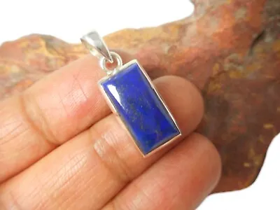 Blue Rectangular Lapis Lazuli Sterling Silver 925 Gemstone Pendant • £22.99