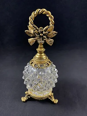 Vintage Matson Brass Gold Crystal Perfume Bottle Decanter W/ Glass Dauber • $99.99