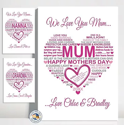 MOTHER'S DAY GIFT PRINT Card Personalised HEART Wall Art MUM NANNA YIAYIA NONNA • $24