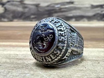 Vintage Ww2 US Marine Intaglio Stone Ring Sterling 15.9g Size 9.5 Iwo Jima Mens • $245