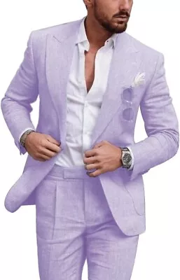 2 Piece Linen Suit Men 40r 42r 44r 38r 48r 52r  Slim Fit Summer Suit Jacket Size • $103.33