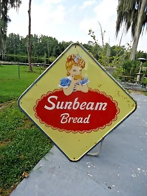 Vintage Sunbeam Bread Little Miss Sunbeam Large Metal Dated Diamond Sign RARE • $2495.95