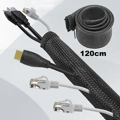 120cm Cable Tidy Zip Sleeve For PC/TV Wire Management Organizers Cable Cover UK • £3.40