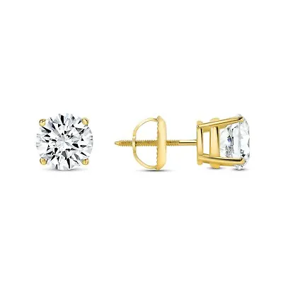 4 Ct Round Real 18K Yellow Gold Created Diamond Earrings Studs Basket ScrewBack • $379.96