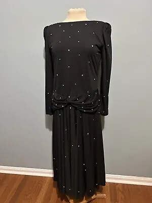 Vintage 80s Black Dress W Rhinestones NWT Sz 10 • $28