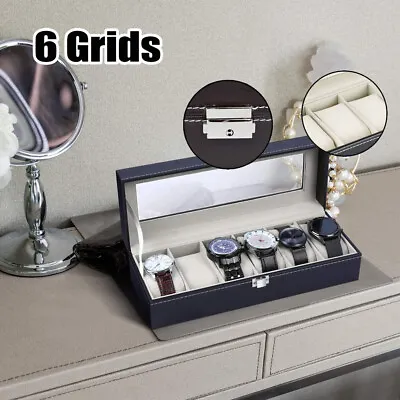 6 Grids Watch Box For Men Luxury Display Case Organizer Jewelry Storage Holder • £8.97