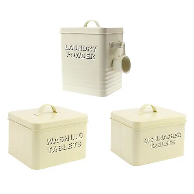Set Of 3 Cream Dishwasher Washing Tablets Laundry Powder Storage Tin Container • £34.75