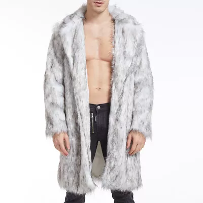 Men's Winter Faux Fox-Fur' Coat Turn-Down Collar Long Jackets Warm OverCoat • $73.86