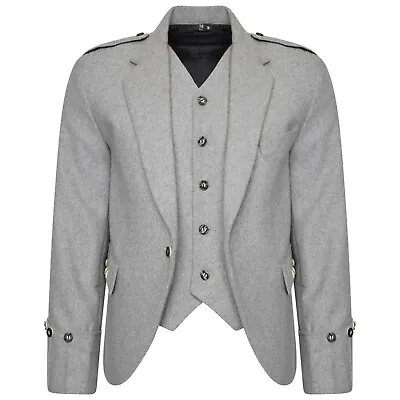 £39.99 • Buy CLEARANCE 100% WOOL Argyle Kilt Jacket & Waistcoat/Vest, Scottish Light Grey