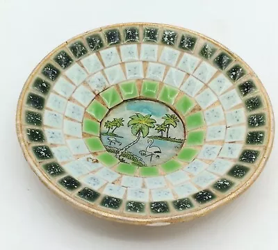 Vintage Mid Century 60s? Florida Scene Ceramic Mosaic Tile Trivet Dish 5  Wide • $9.95