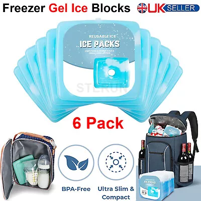 6X Reusable Slim Ice Pack For Cool Lunch Box Freezer Blocks Cooler Long Lasting • £8.99