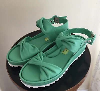 Designer Materia Prima Goffredo Fantini Minty Green Comfort Wedge Sandal Sz 38 • $125