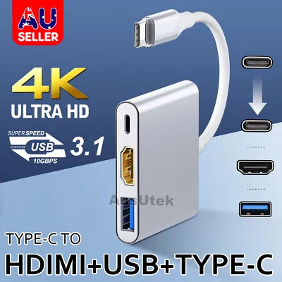 $9.99 • Buy 3IN1 USB 3.1 Type-C USB-C To Female HUB 4K HD HDMI Data Charging Cable Adapter