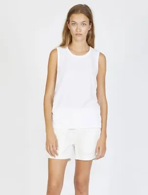 Bassike Slim Cut Out Tank - XS White - 100% Organic Cotton Jersey - RRP $140 • $39