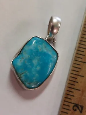 Vintage Mexican Turquoise In Sterling Silver Pendant. Beautiful 1  X 3/4  • $40