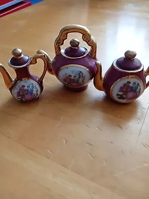 6 Piece Miniature Porcelain Maroon & Gold Tea Pot Sets Includes Lids • $3.99