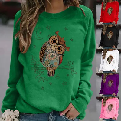 Womens Owl Long Sleeve Sweatshirt Ladies Casual Baggy Pullover Tops T-shirt Tee • £12.44