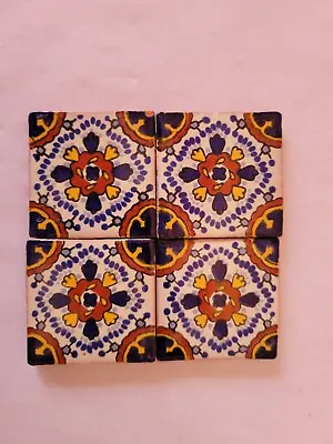 Mexican 2x2 Tiles Handmade/Hand-Painted Talavera Clay Tile - Lot Of 4 • $6