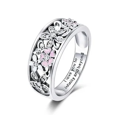 💖 Flower Ring I Love You To Infinity Genuine 925 Sterling Silver Sizes J-R💖 • £18.95