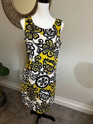 Boden Ursula Cotton Groovy Sleeveless Shift Dress Yellow Black White Size 8 • $20