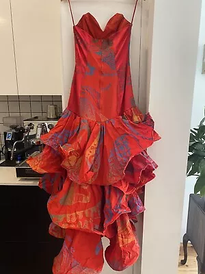 Vtg 80s Studibaker Hawk Asymmetric Screen Printed Ballgown Party Dress 10 • $280