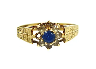 .375 9ct YELLOW GOLD Round Blue & White SPINEL Flower Ring L 1.59g - E20 • £19