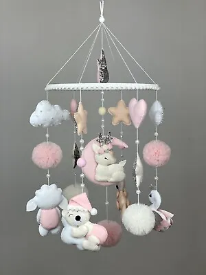 Baby Mobile Girl Crib Nursery Mobile Boho Felt Animals Mobile Baby Girl Gift • $160