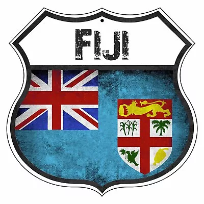 Fiji Country Flag Novelty Highway Shield Aluminum Metal Sign • $14.99