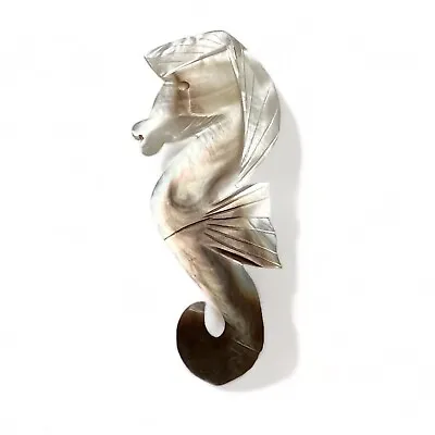 Vintage Seahorse Carved Mother Of Pearl Shell Brooch Pin • $16.99