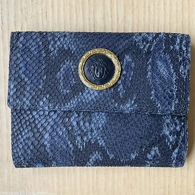 GIANNI VERSACE Vintage 80s Medusa Snap Wallet Blue Snakeskin New Made In Italy • $285