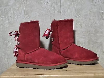 UGG Customizable Bailey Bow Short Shearling Boots Red 1098075 Size 8 • $79.99