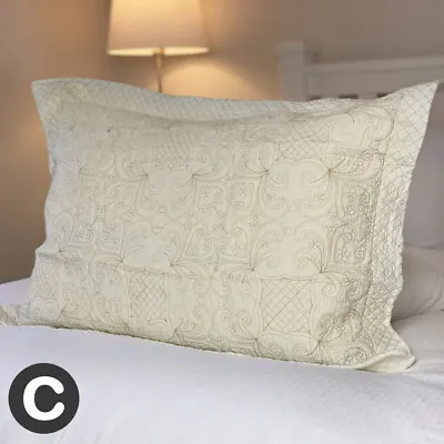 Large Rectangle Cushion Cover / Pillowcase CottonCream Gold Paisley Emboidered • £7.95