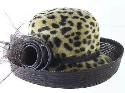 Marzi Of Italy Ladies Handmade Animal Print Felt Hat W/ Brown Trim 7 56cm WOW • $137.50