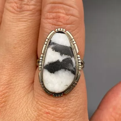 Vintage Navajo Donovan Skeets White Buffalo Sterling Silver Ring Size 9.5 • $185