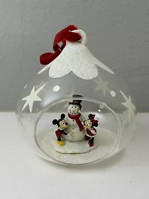 Disney Store 2008 Mickey & Minnie Mouse Glass Drop Snowman Christmas Ornament • $35