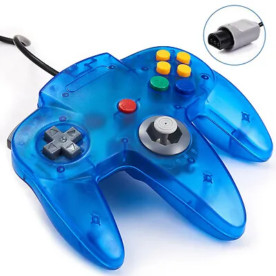N64 Controller For Nintendo 64 Classic Gaming Wired Gamepad Joystick Clear Blue • $15