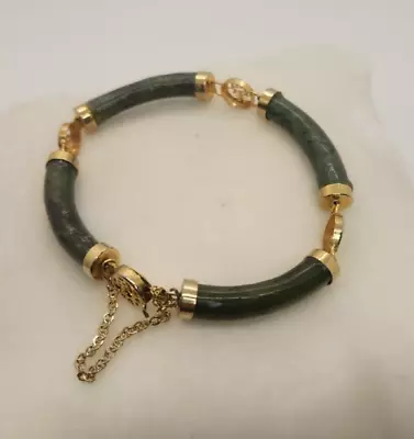 Retro Vintage Nephrite Gold Tone Asian Chinese Bracelet • $20