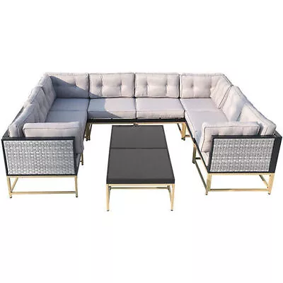 10 PCS Outdoor Sectional Sofa Set All-weather Rattan Wicker Furniture Patio Desk • $782.99