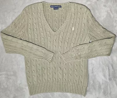 Polo Ralph Lauren Sport Cable Knit Sweater V-Neck L Beige With Tan Pony • $24.99